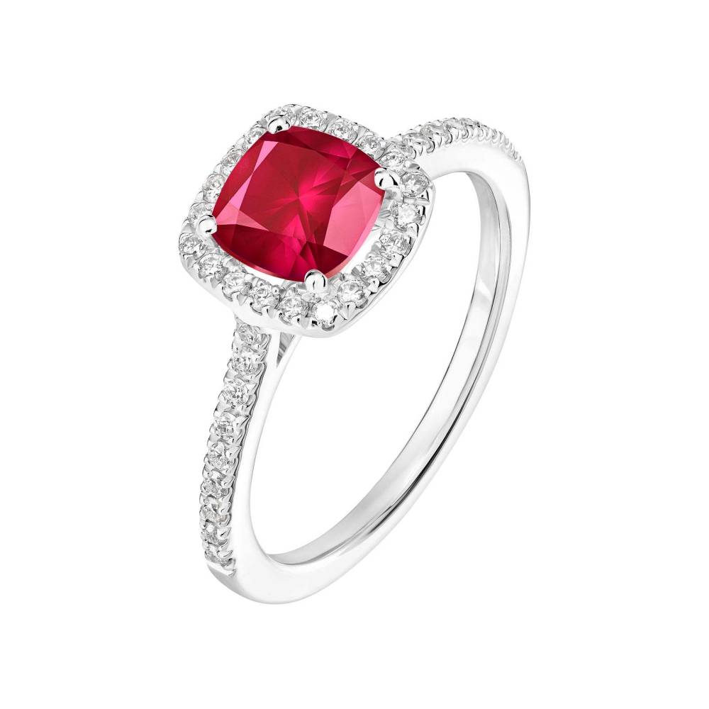 Bague Or blanc Rubis et diamants Rétromantique Coussin Pavée 2