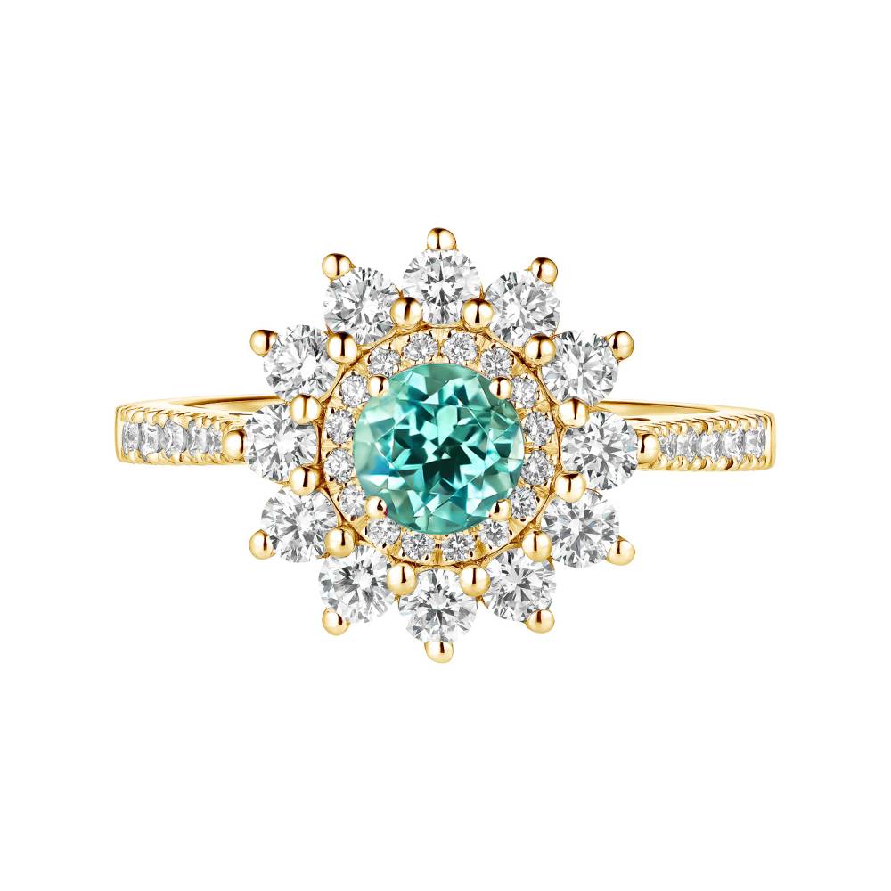 Bague Or jaune Tourmaline Mint et diamants Lefkos 5 mm Pavée 2