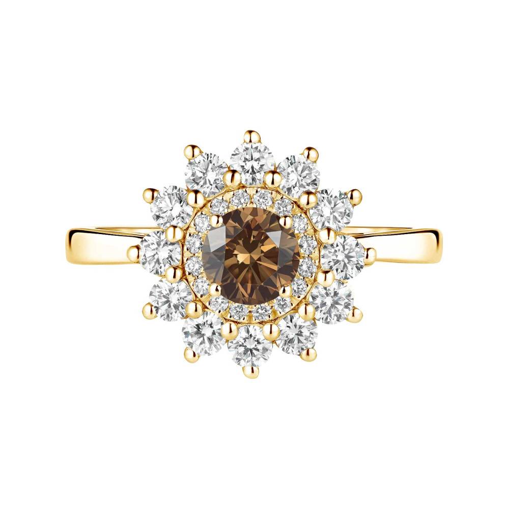 Ring Yellow gold Chocolate Diamond and diamonds Lefkos 5 mm 2