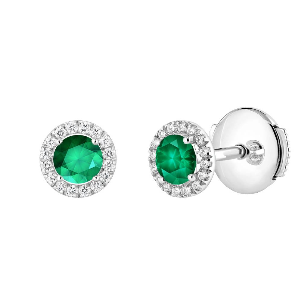 Boucles d'oreilles Or blanc Emeraude et diamants Rétromantique S 2