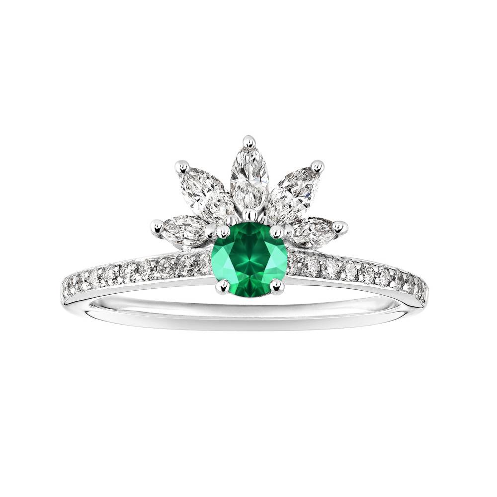 Ring White gold Emerald and diamonds EverBloom Pavée 4 mm 2