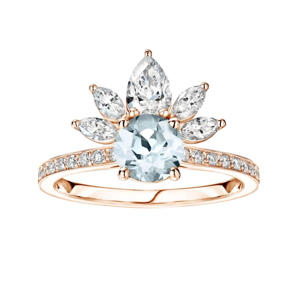 Ring Rose gold Aquamarine and diamonds EverBloom Pavée 2