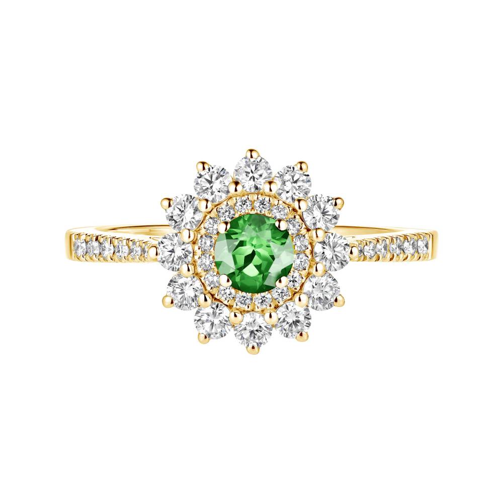 Ring Yellow gold Tsavorite and diamonds Lefkos 4 mm Pavée 2