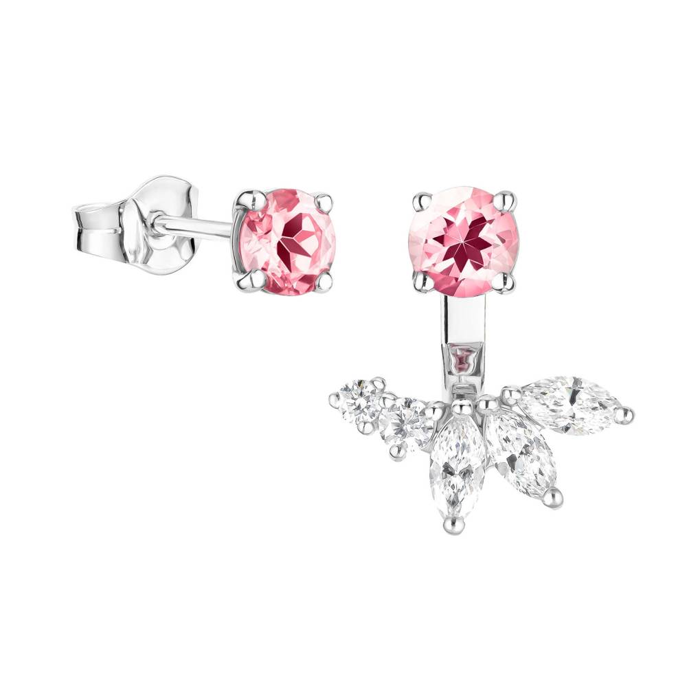 Boucles d'oreilles Or blanc Tourmaline et diamants EverBloom Asymétriques 2