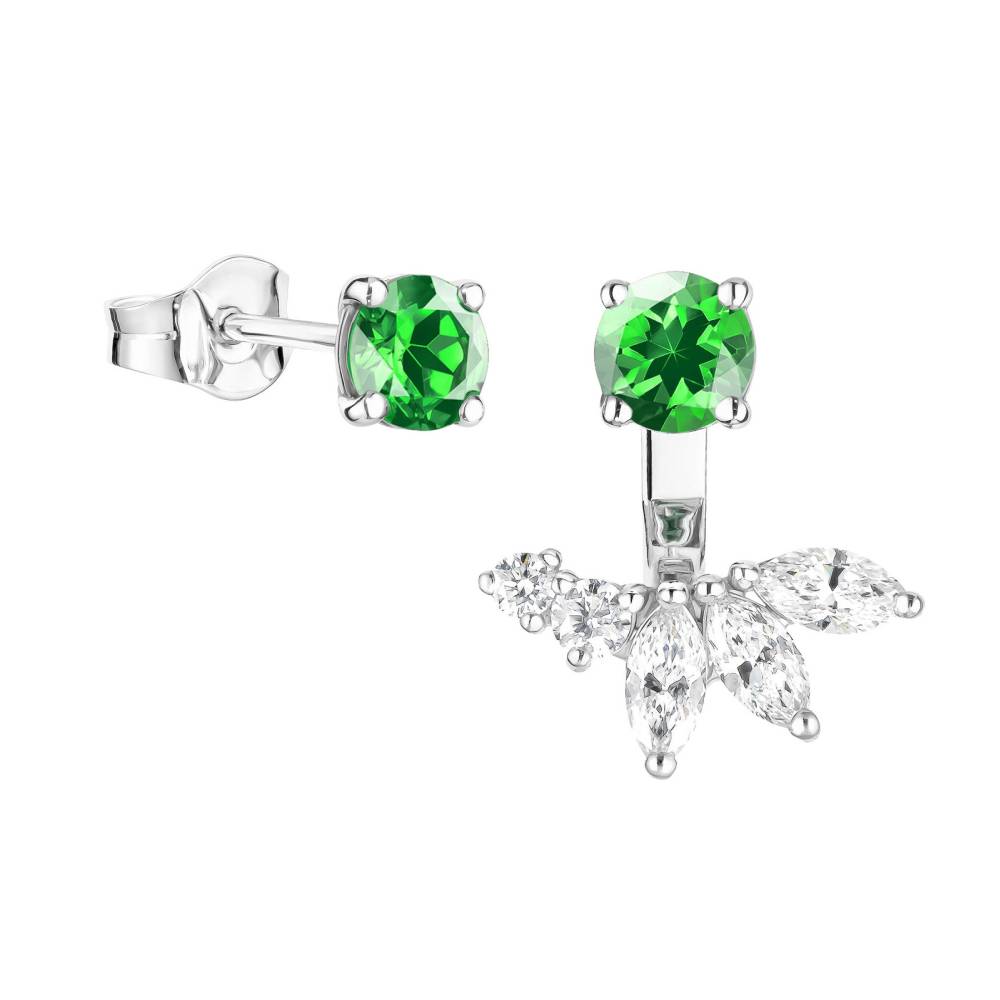 Boucles d'oreilles Or blanc Tsavorite et diamants EverBloom Asymétriques 2