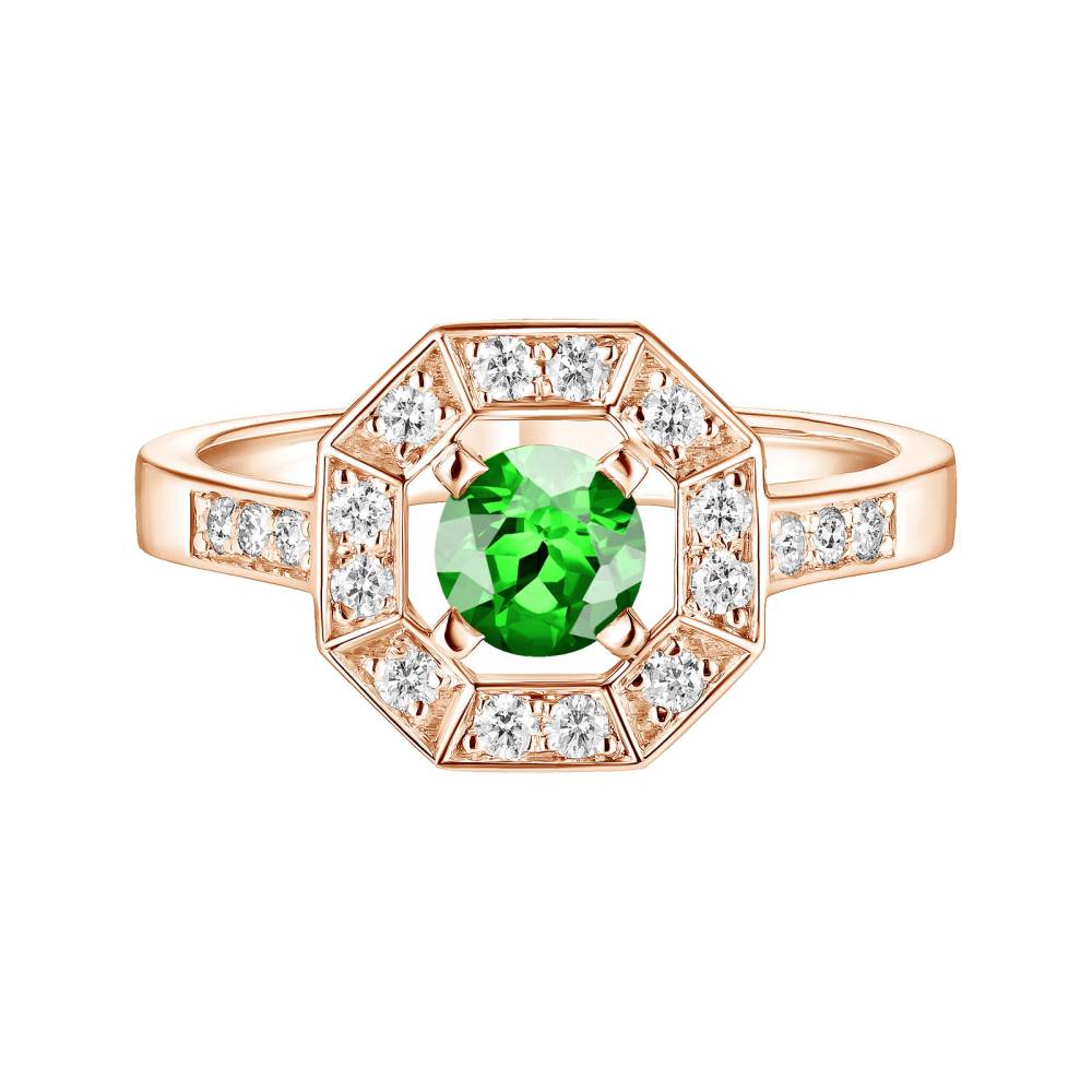 Bague Or rose Tsavorite et diamants Art Déco Rond 5 mm 2