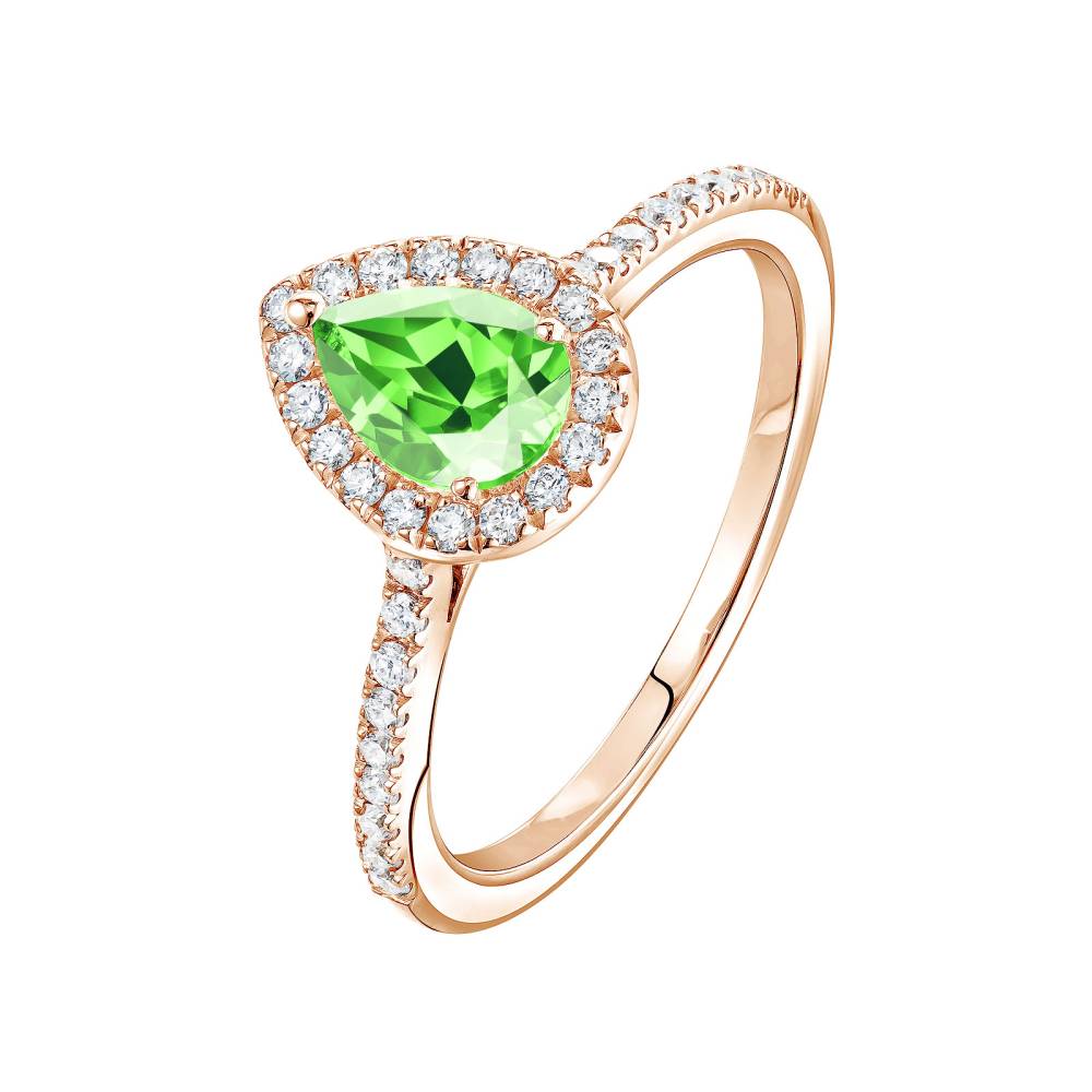 Bague Or rose Tsavorite et diamants Rétromantique Poire Pavée 2