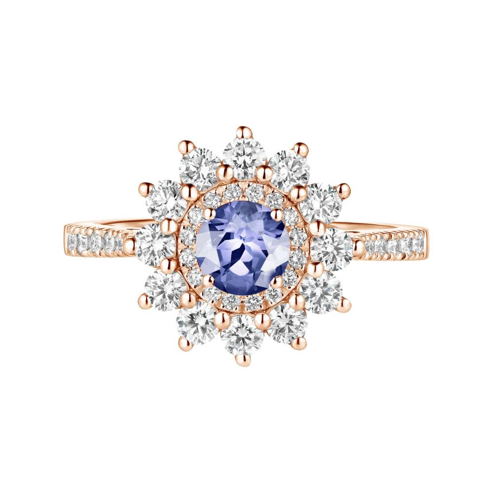 Bague Or rose Tanzanite et diamants Lefkos 5 mm Pavée 2