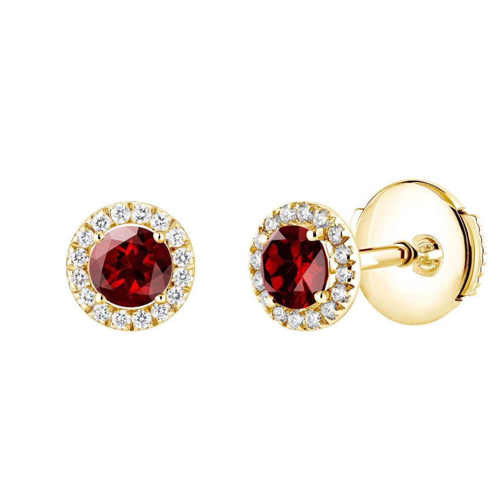 Boucles d'oreilles Or jaune Grenat et diamants Rétromantique S 2