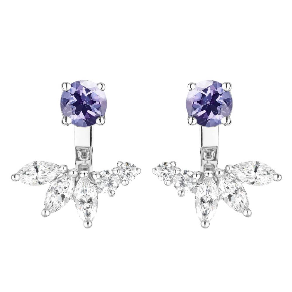 Boucles d'oreilles Or blanc Tanzanite et diamants EverBloom Symétriques 2