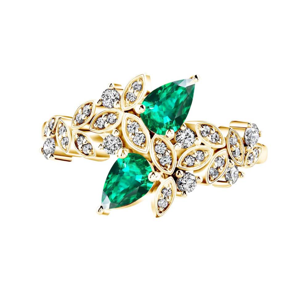 Ring Yellow gold Emerald and diamonds EverBloom Toi & Moi 2