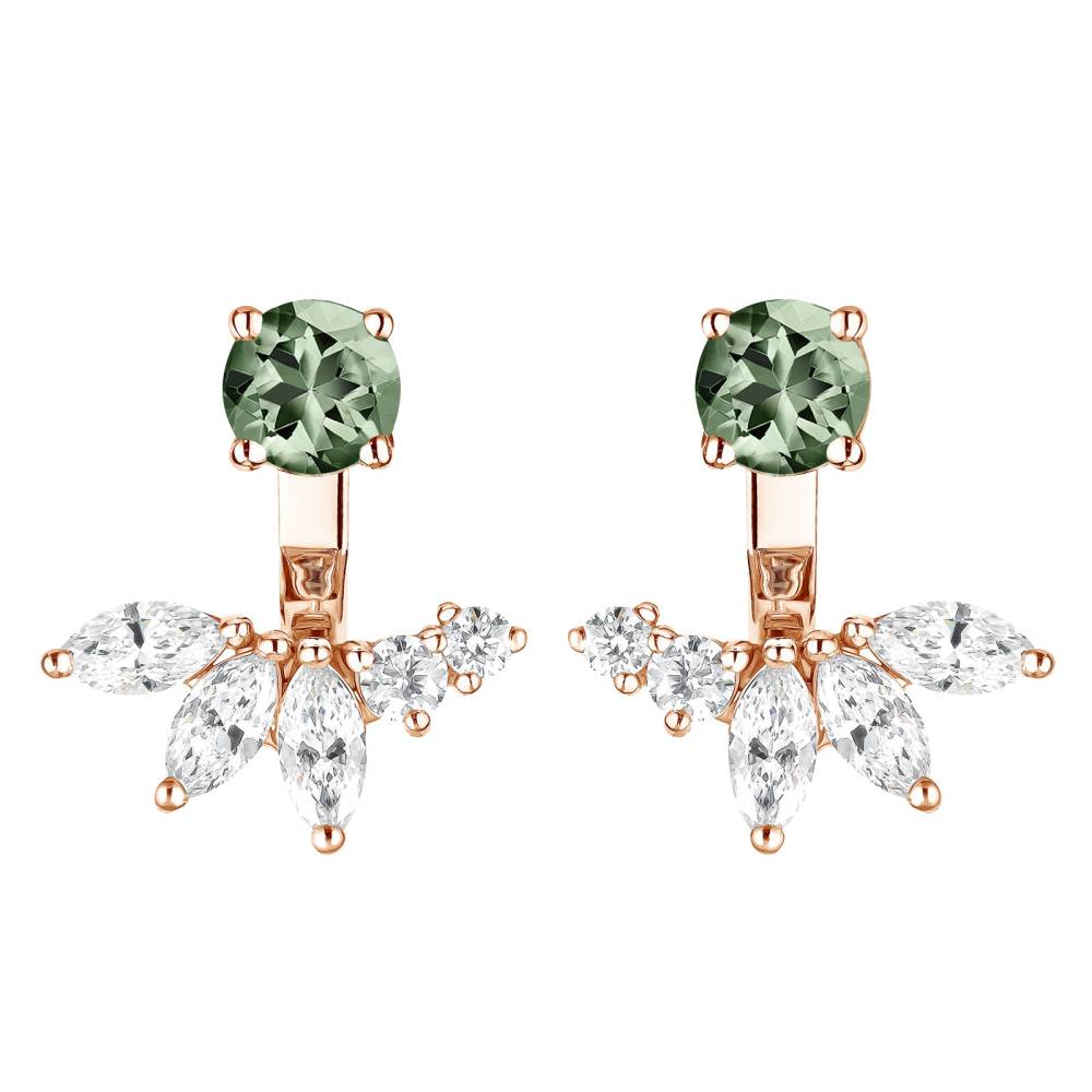 Earrings Rose gold Green Sapphire and diamonds EverBloom Symétriques 2