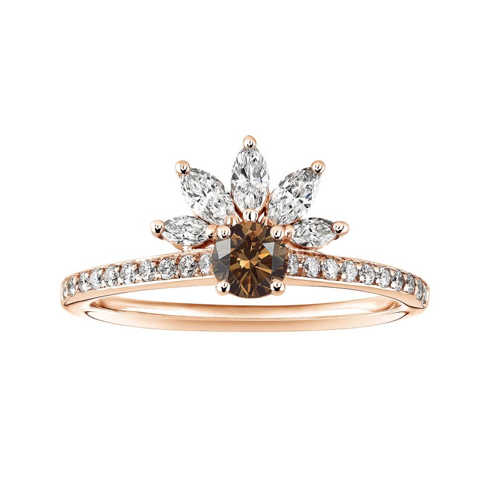 Ring Rose gold Chocolate Diamond and diamonds EverBloom Pavée 4 mm 2