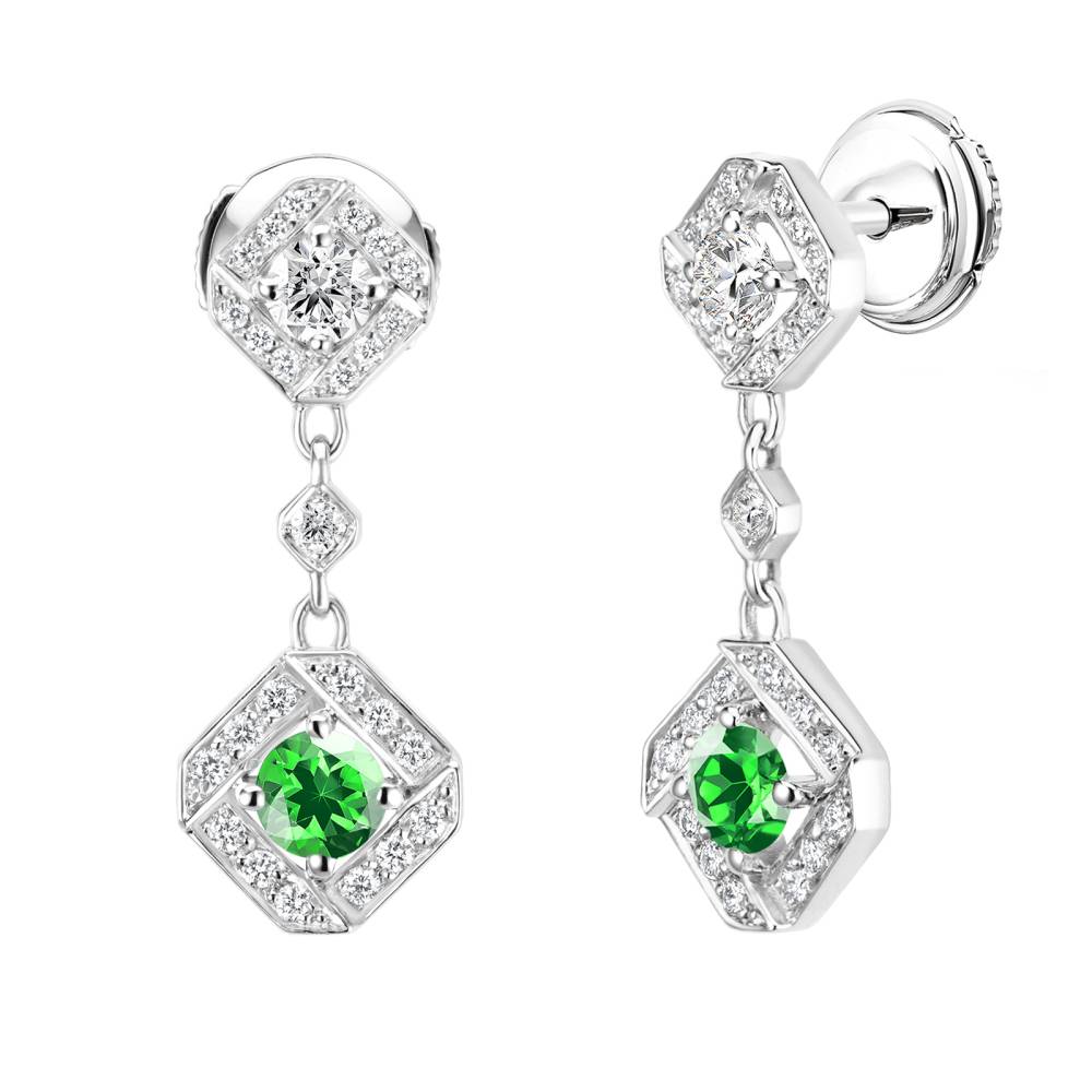 Boucles d'oreilles Or blanc Tsavorite et diamants Plissage 2