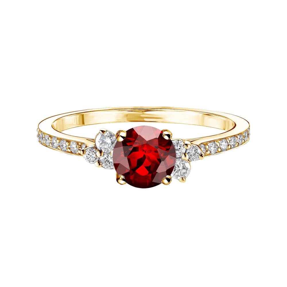 Ring Yellow gold Garnet and diamonds Baby EverBloom 5 mm Pavée 2