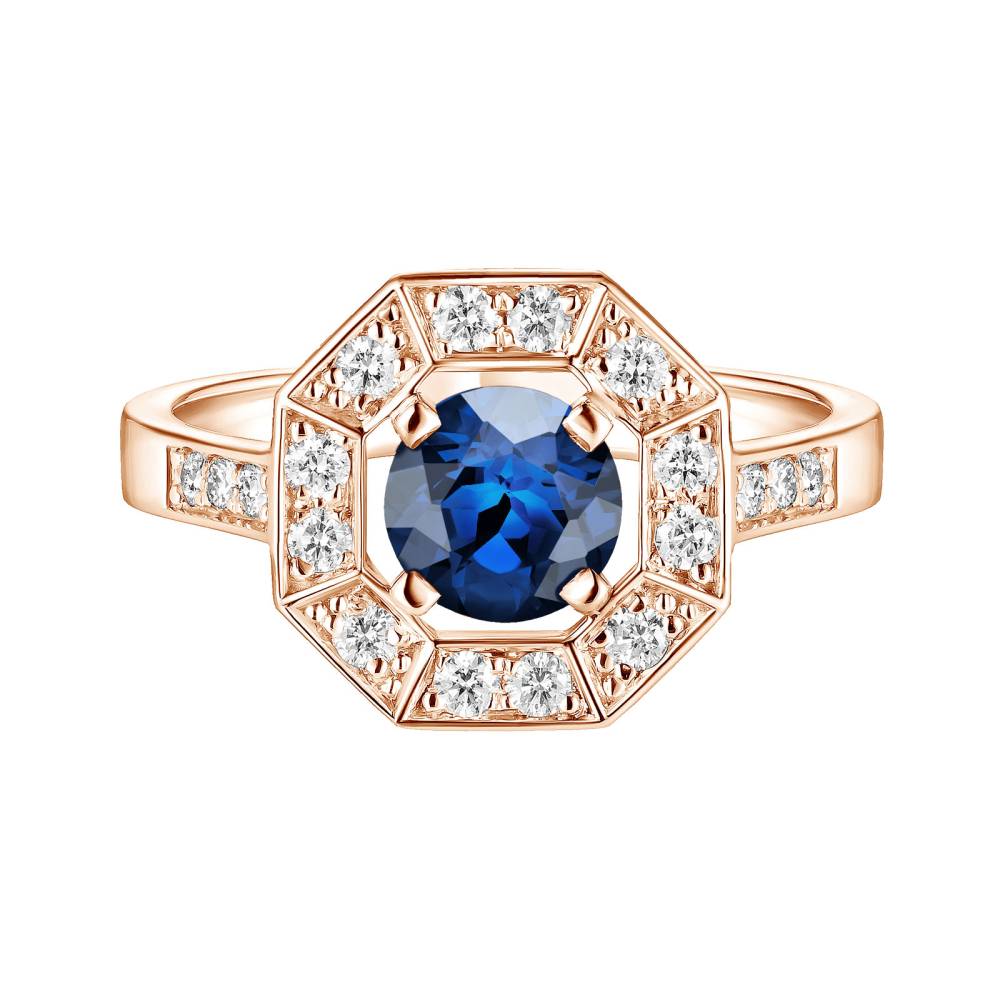 Ring Rose gold Sapphire and diamonds Art Déco Rond 6 mm 2