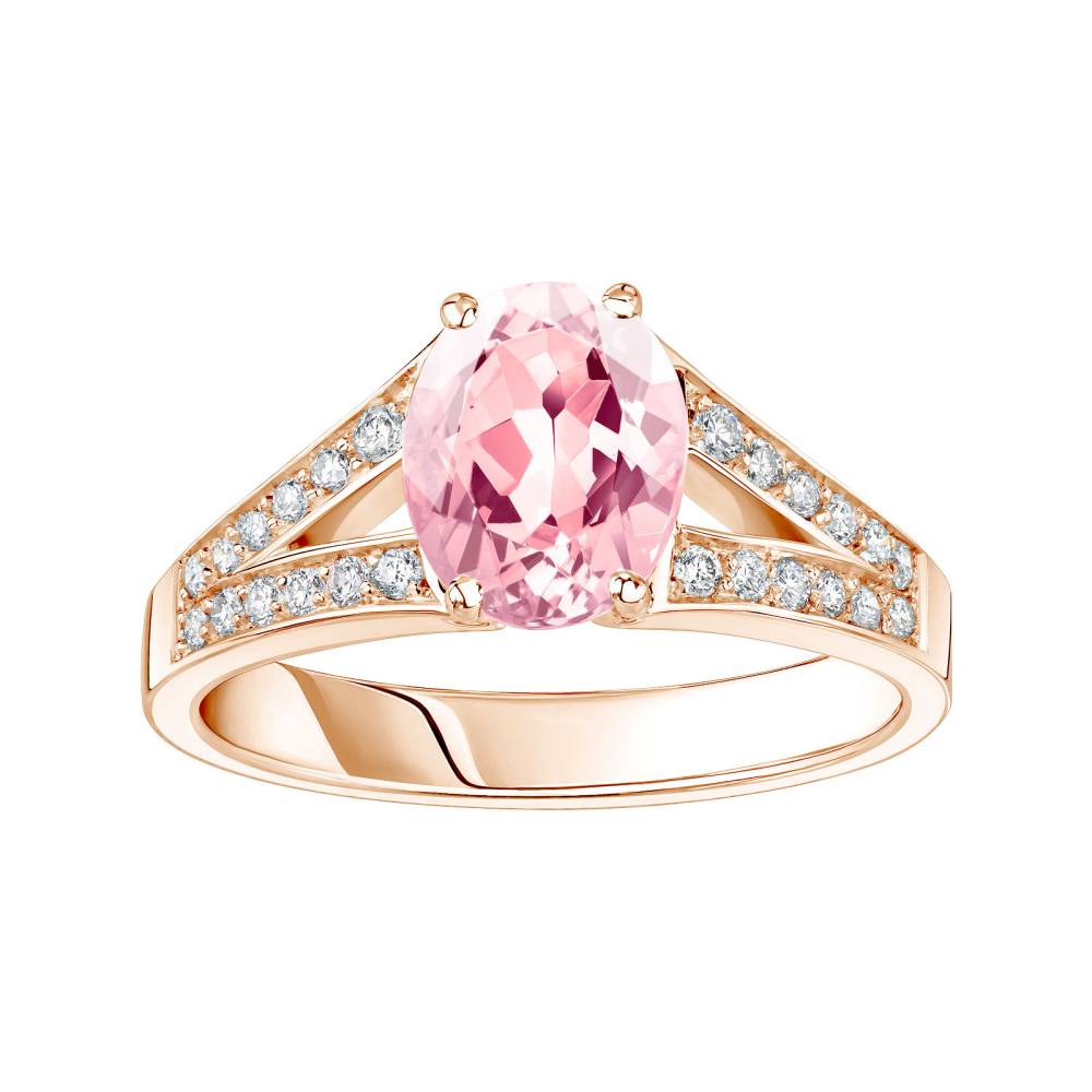 Bague Or rose Tourmaline et diamants Rétromantique Tiare Pavée 2