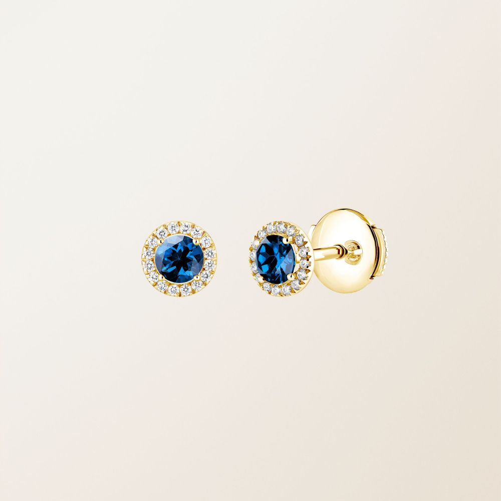 Boucles d'oreilles Or jaune Saphir et diamants Rétromantique S 2