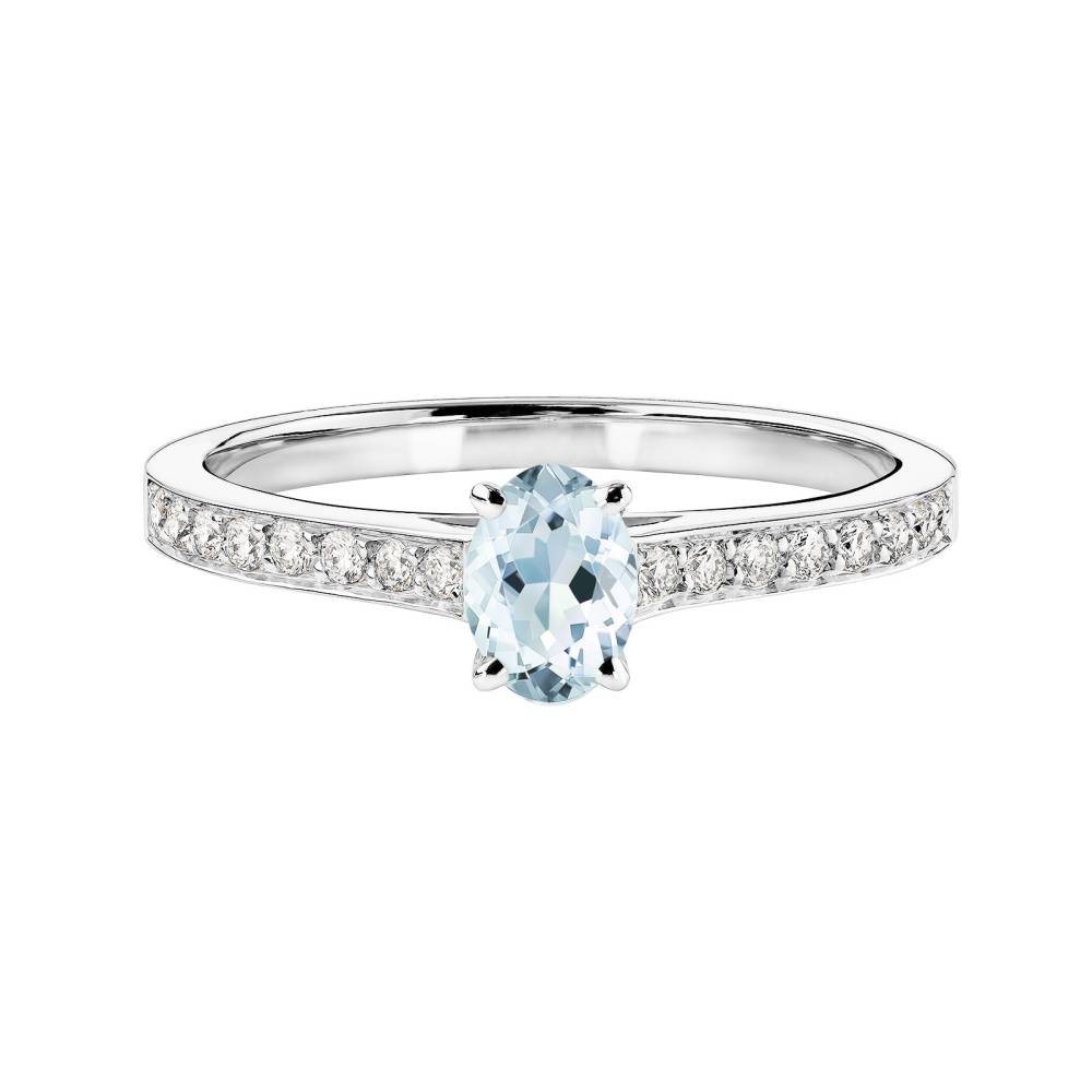 Bague Or blanc Aigue-marine et diamants Lady Ovale Pavée 2