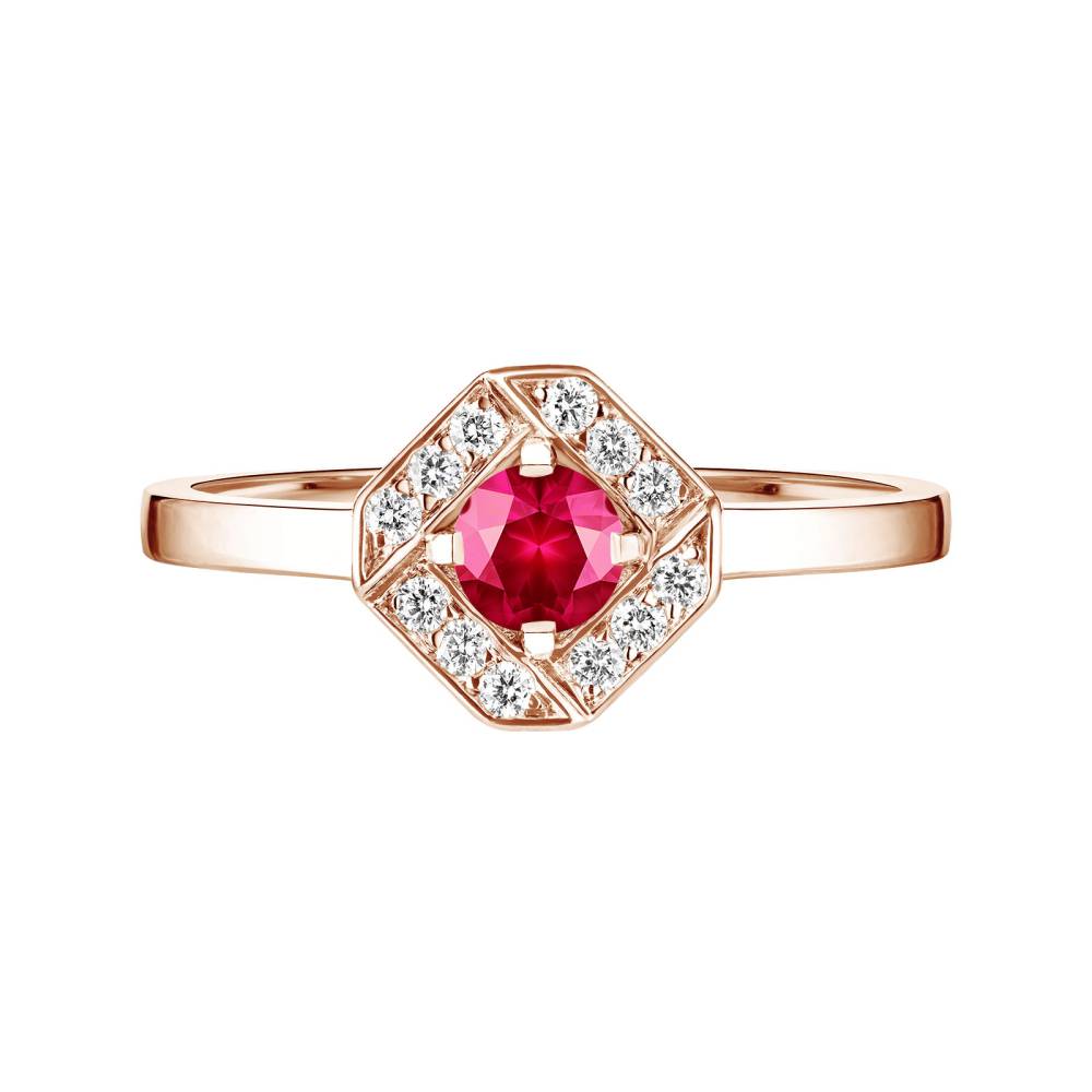 Bague Or rose Rubis et diamants Plissage Rond 4 mm 2