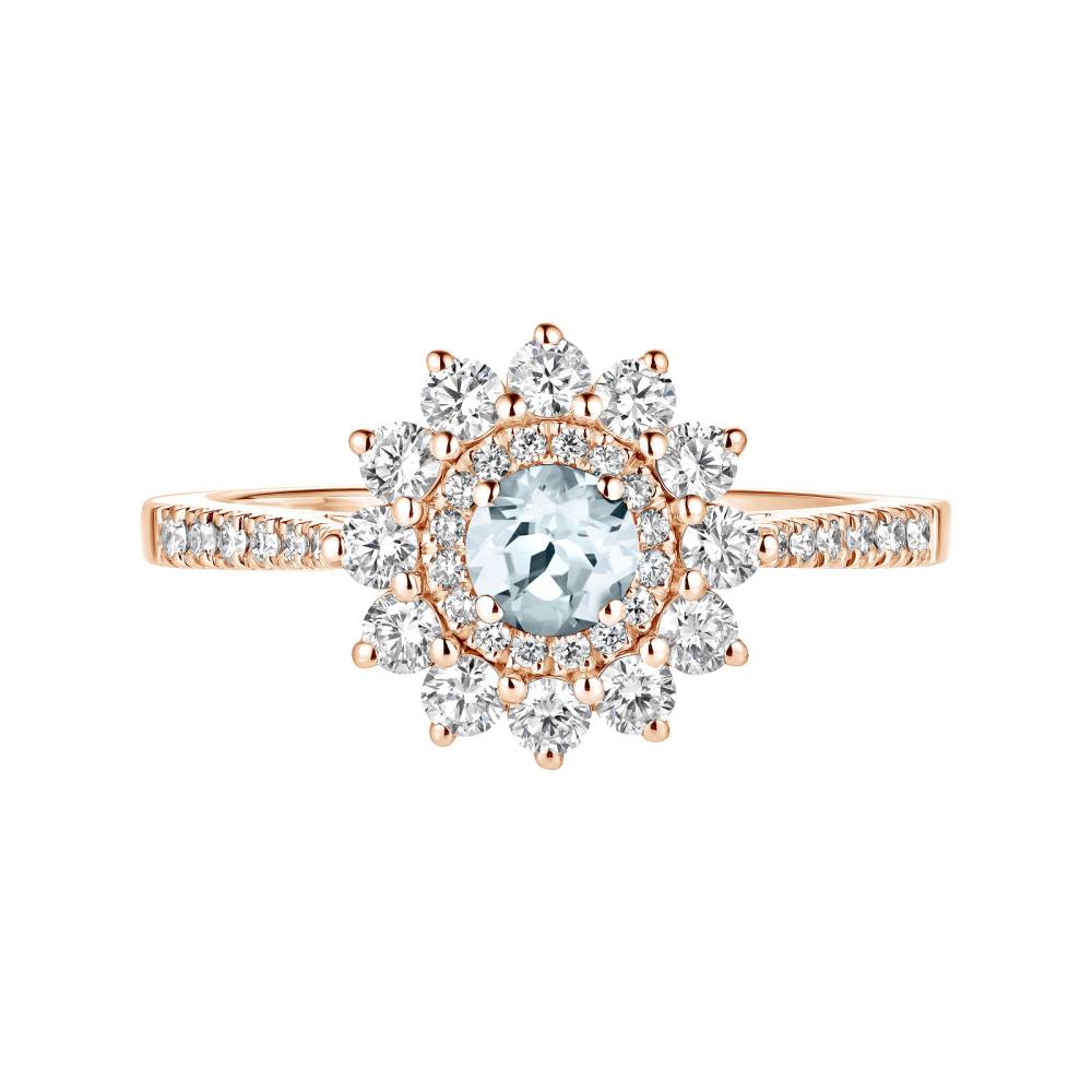 Ring Rose gold Aquamarine and diamonds Lefkos 4 mm Pavée 2