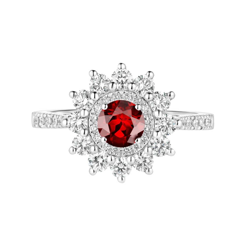 Ring White gold Garnet and diamonds Lefkos 5 mm Pavée 2