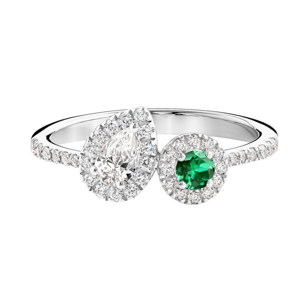 Bague Or blanc Emeraude et diamants AlterEgo Poire 2