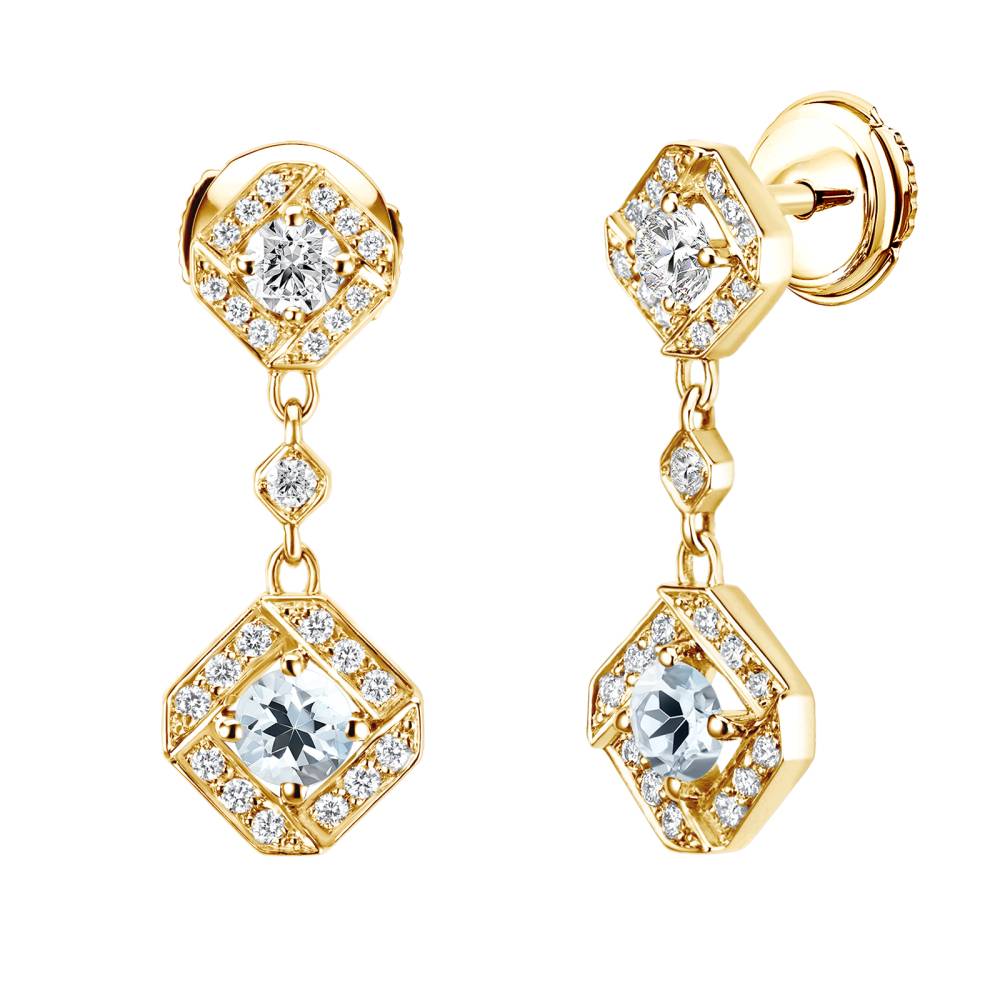 Boucles d'oreilles Or jaune Aigue-marine et diamants Plissage 2