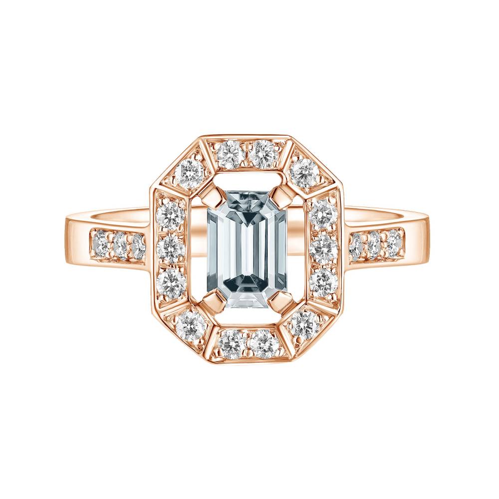 Ring Rose gold Aquamarine and diamonds Art Déco 2