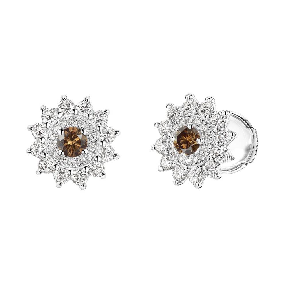 Boucles d'oreilles Or blanc Diamant Chocolat et diamants Lefkos 2