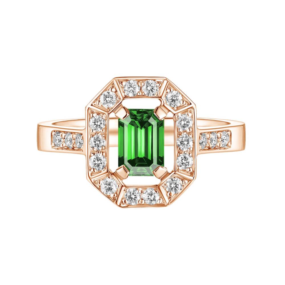 Bague Or rose Tsavorite et diamants Art Déco 2