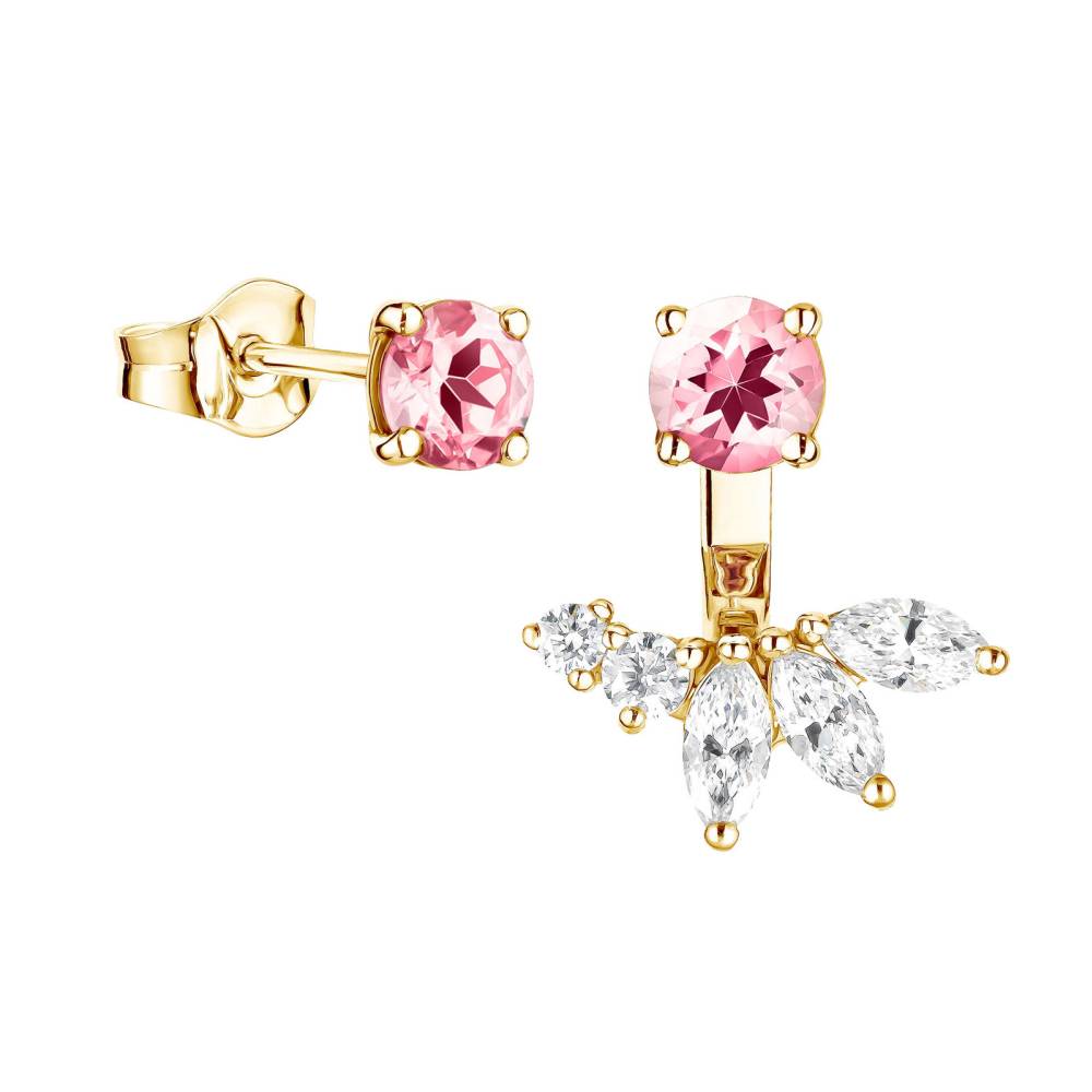 Boucles d'oreilles Or jaune Tourmaline et diamants EverBloom Asymétriques 2