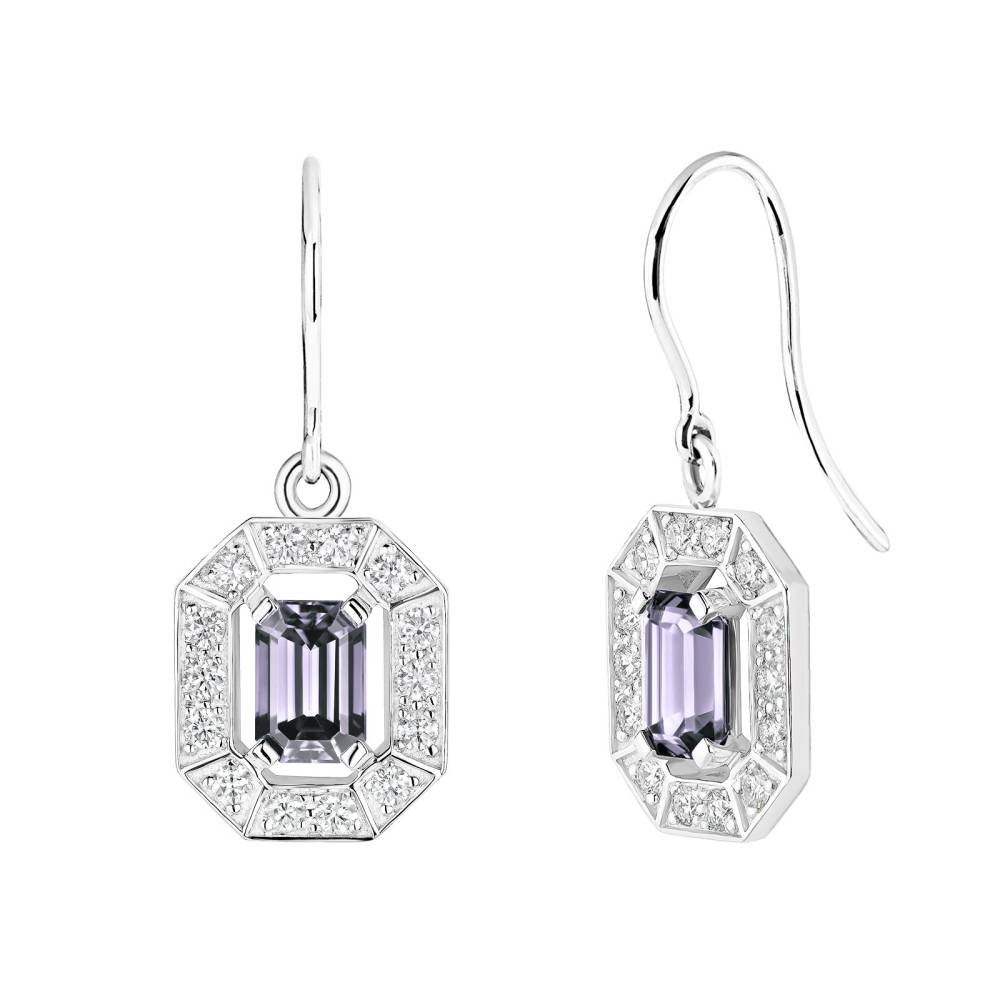 Earrings White gold Grey Spinel and diamonds Art Déco 2