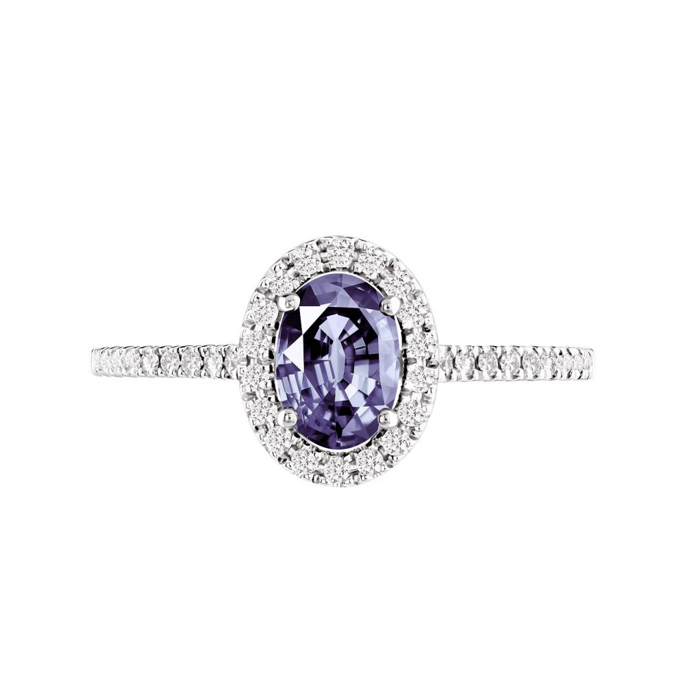 Bague Or blanc Tanzanite et diamants Rétromantique Ovale Pavée 2