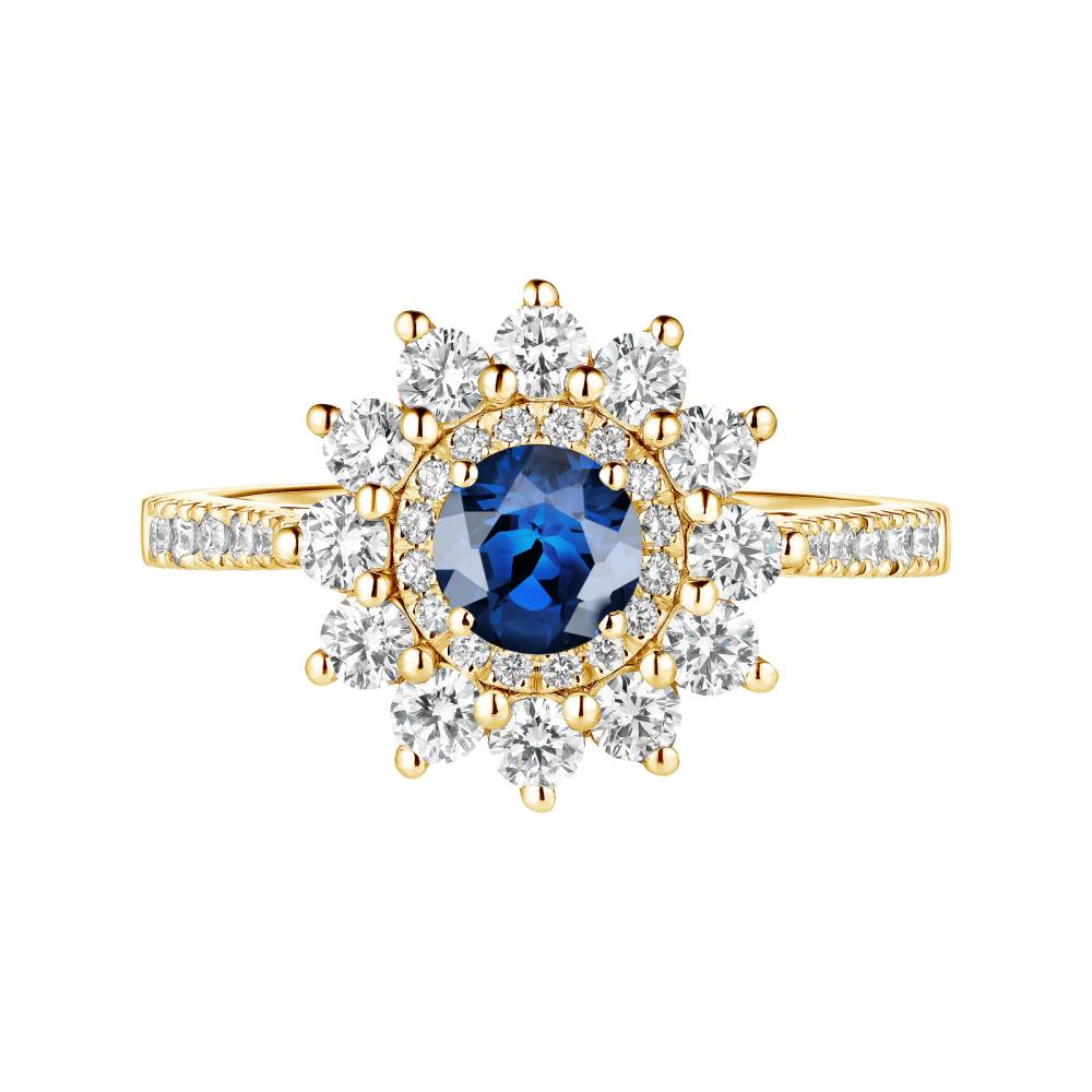 Ring Yellow gold Sapphire and diamonds Lefkos 5 mm Pavée 2