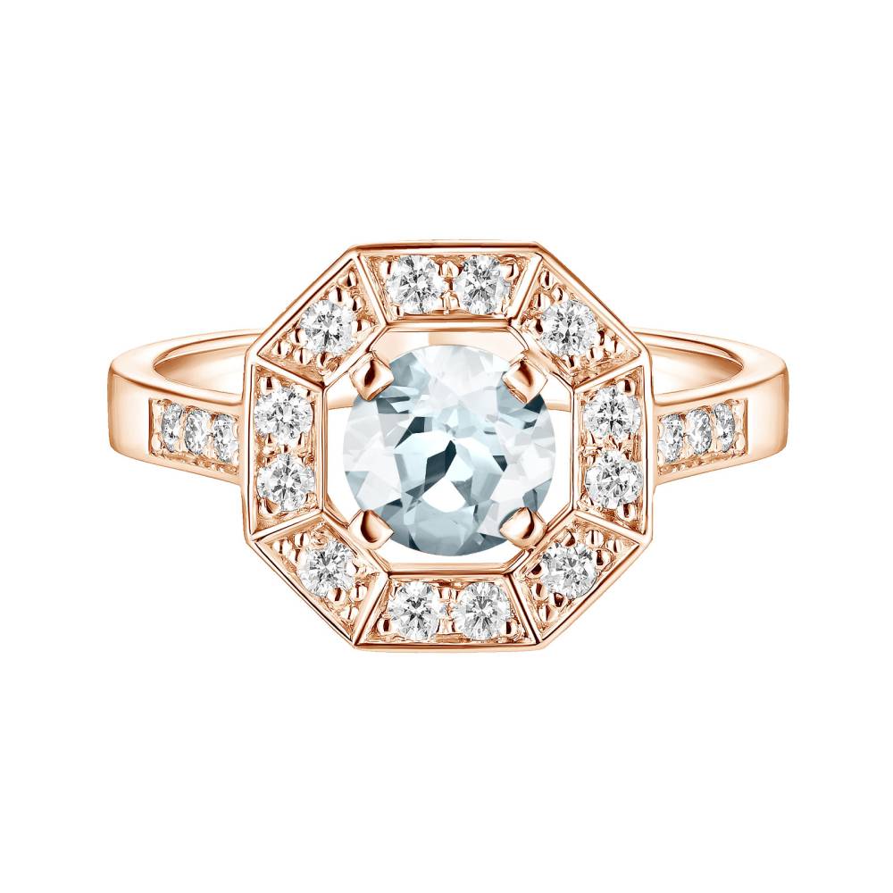 Ring Rose gold Aquamarine and diamonds Art Déco Rond 6 mm 2