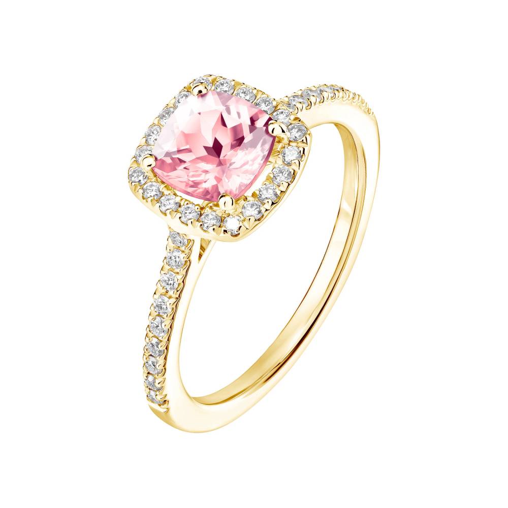 Bague Or jaune Tourmaline et diamants Rétromantique Coussin Pavée 2