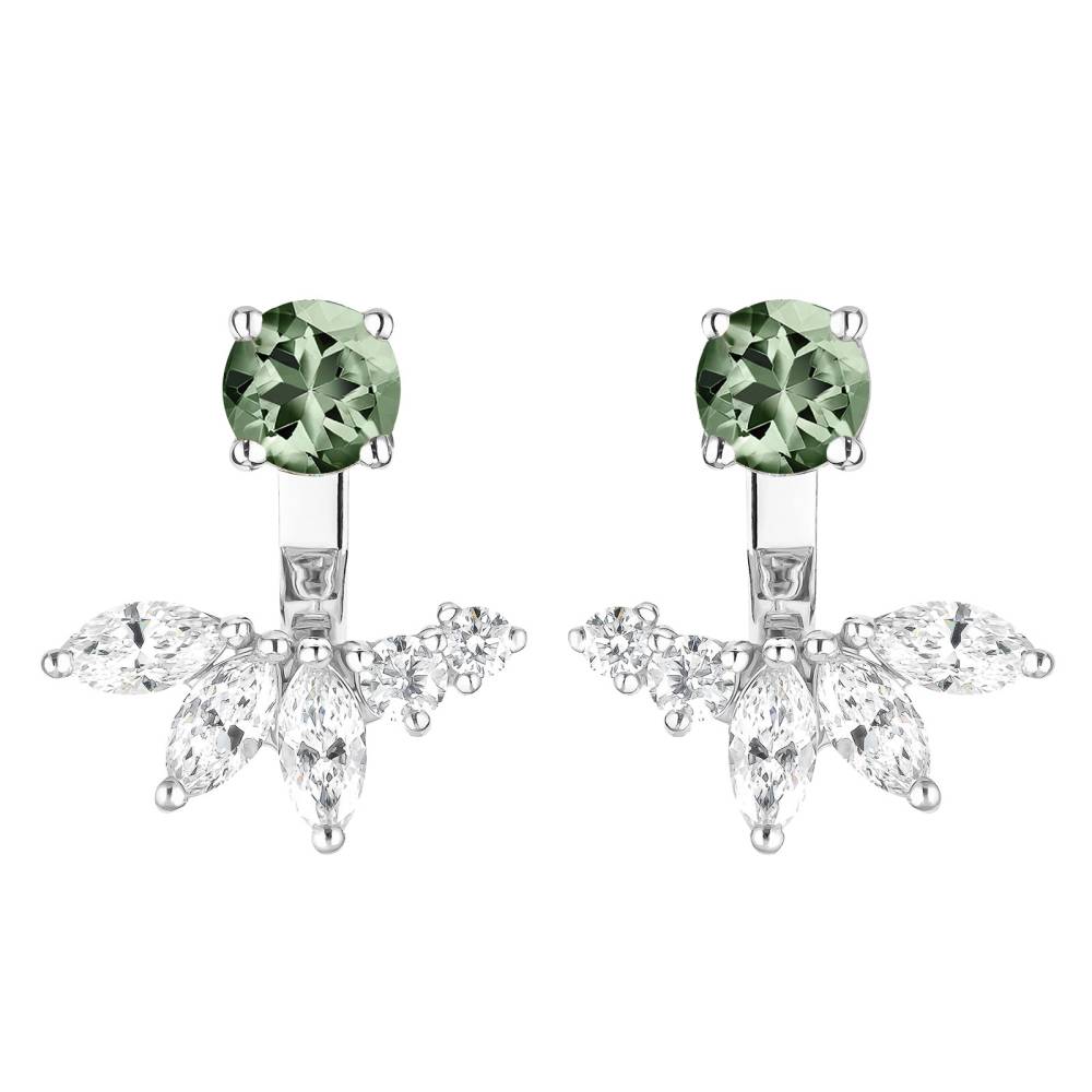 Boucles d'oreilles Or blanc Saphir Vert et diamants EverBloom Symétriques 2