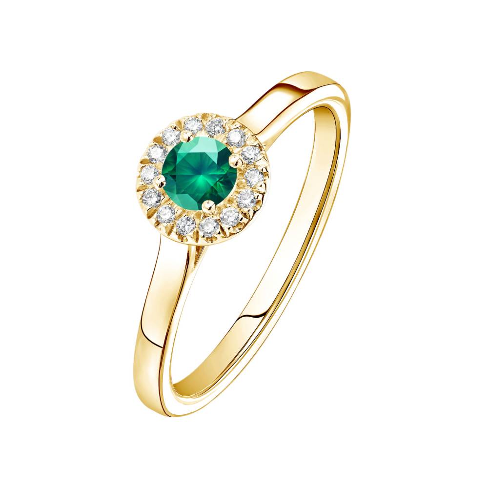 Bague Or jaune Emeraude et diamants Rétromantique S 2