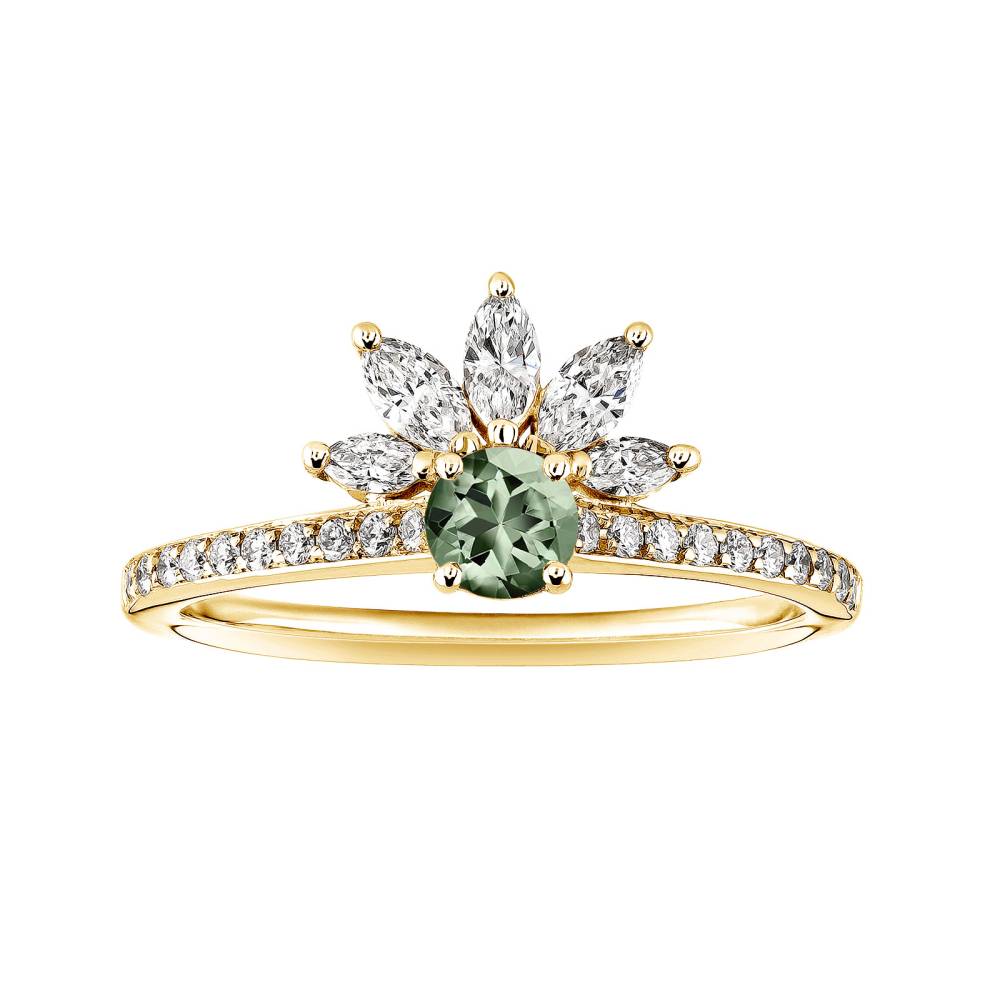 Ring Yellow gold Green Sapphire and diamonds EverBloom Pavée 4 mm 2