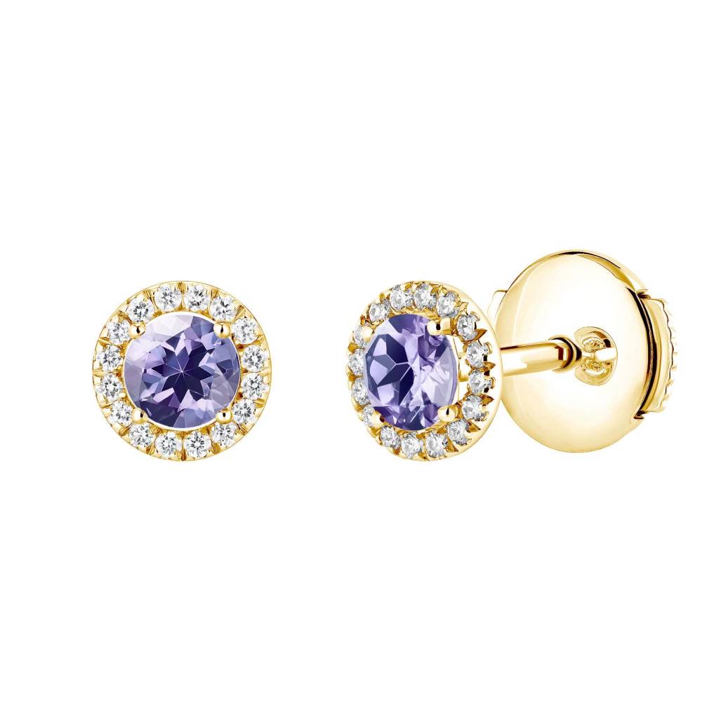 Boucles d'oreilles Or jaune Tanzanite et diamants Rétromantique S 2