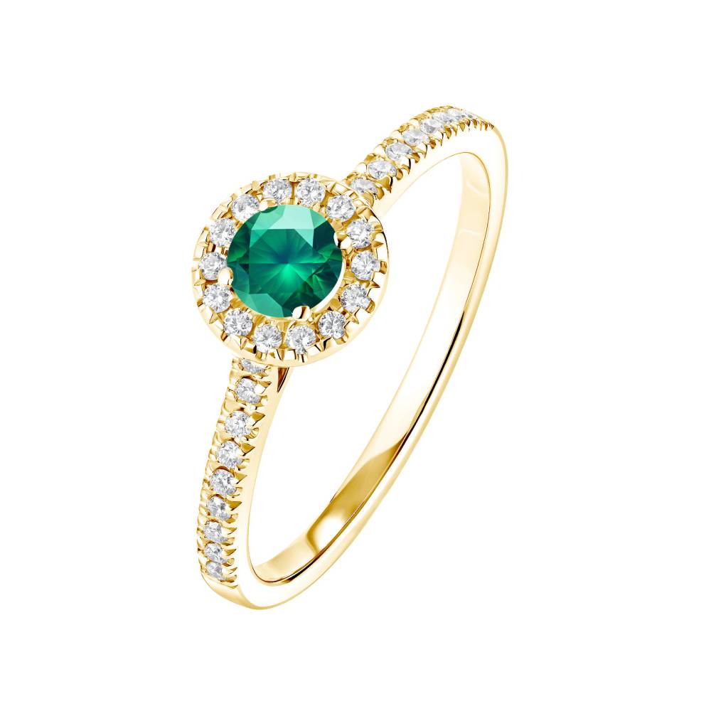 Ring Yellow gold Emerald and diamonds Rétromantique S Pavée 2