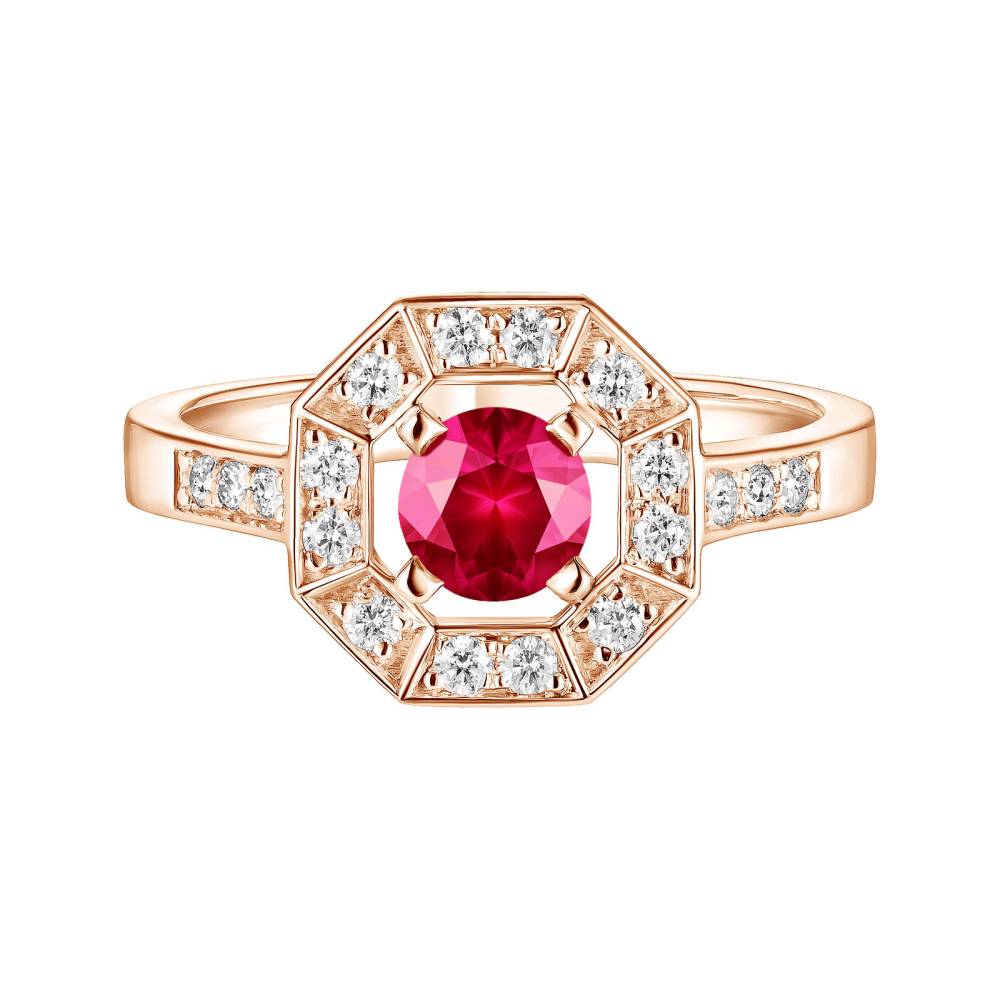 Ring Rose gold Ruby and diamonds Art Déco Rond 5 mm 2