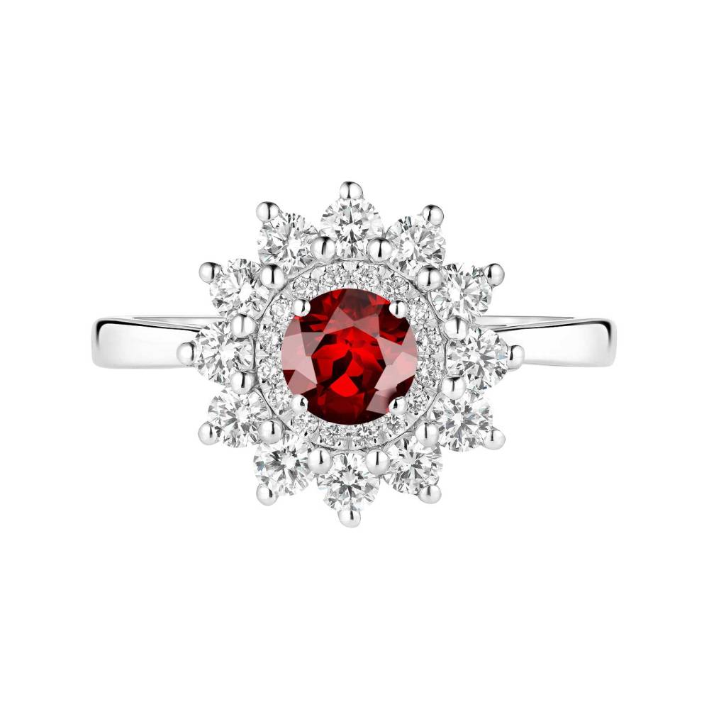 Ring White gold Garnet and diamonds Lefkos 5 mm 2