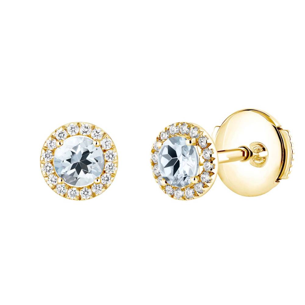 Boucles d'oreilles Or jaune Aigue-marine et diamants Rétromantique S 2