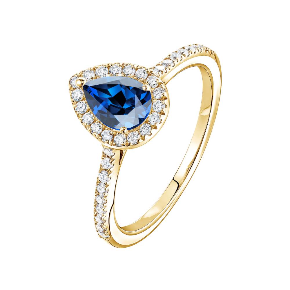 Ring Gelbgold Saphir und diamanten Rétromantique Poire Pavée 2