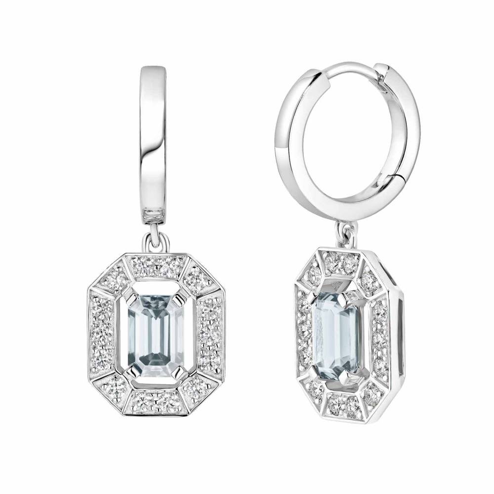 Earrings White gold Aquamarine and diamonds Art Déco 2