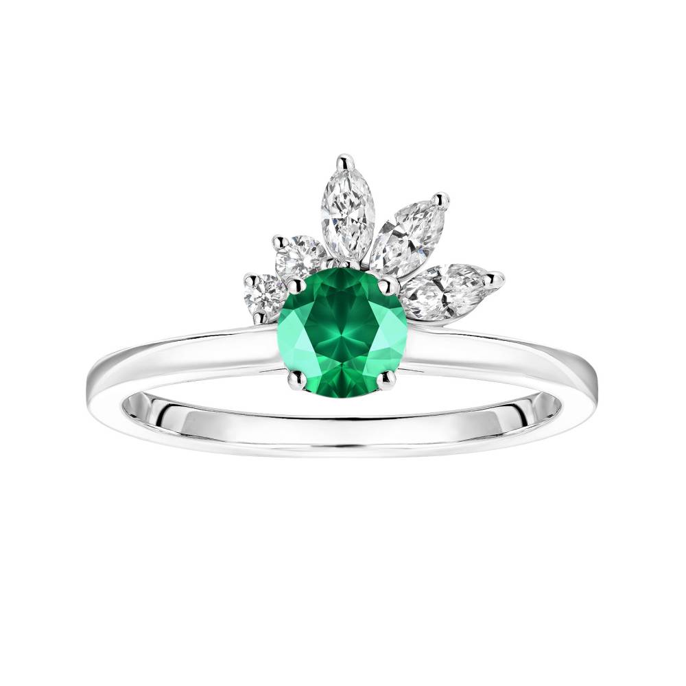 Ring White gold Emerald and diamonds Little EverBloom 2