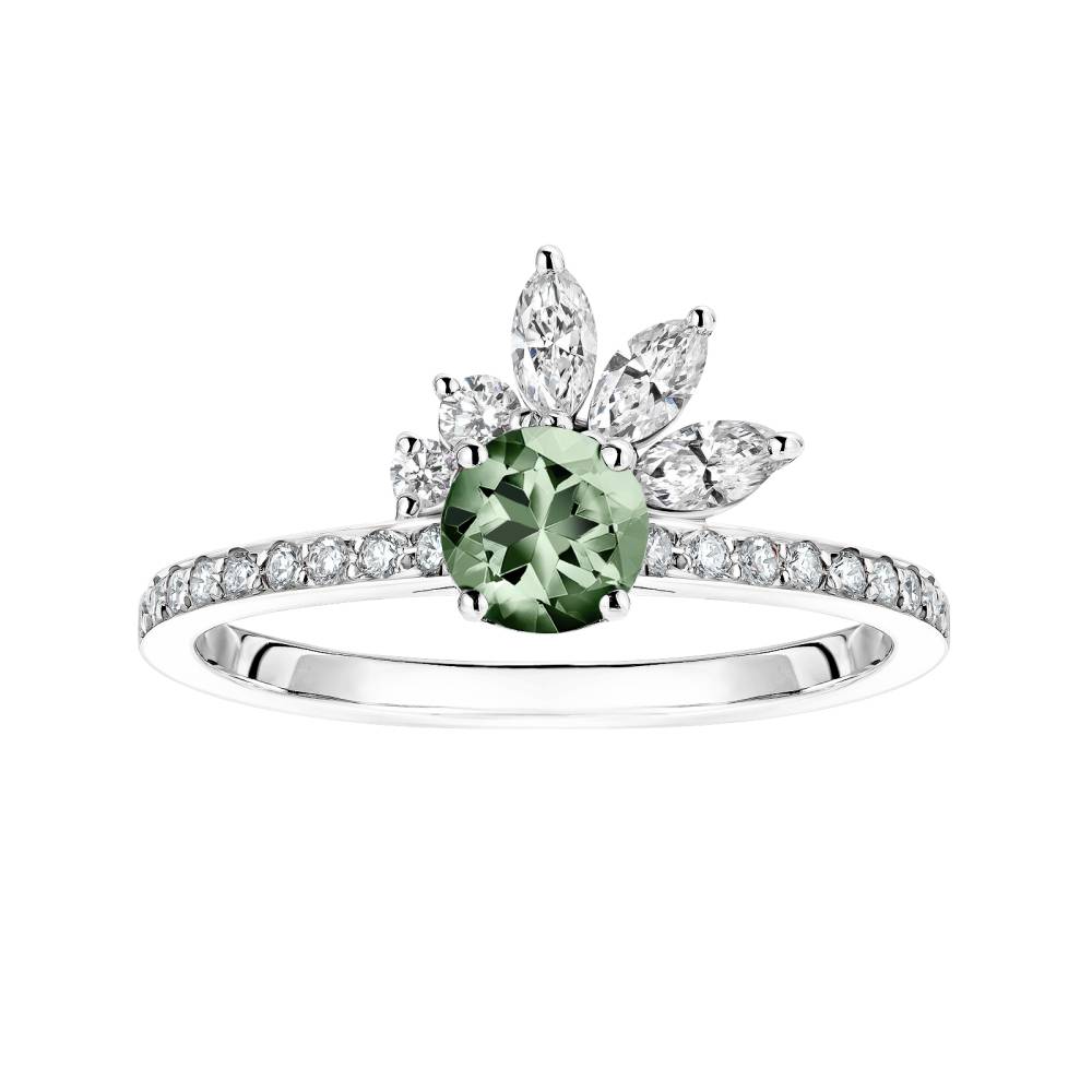 Ring Platinum Green Sapphire and diamonds Little EverBloom Pavée 2