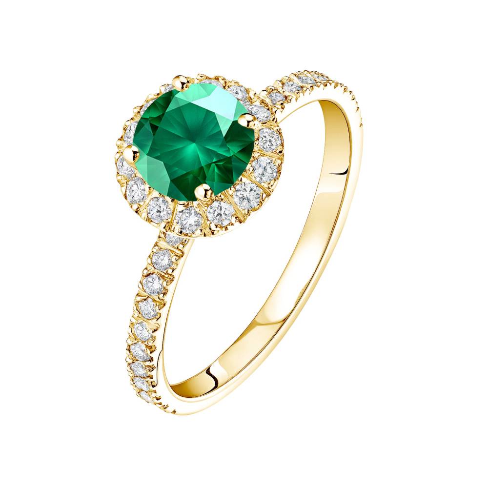 Ring Yellow gold Emerald and diamonds Rétromantique L Pavée 2